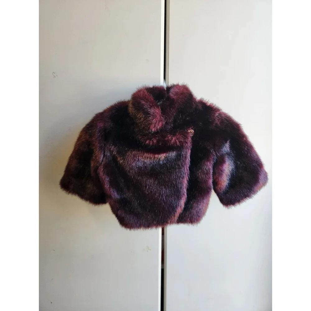 Baker by Ted Baker Faux Fur Bolero Jacket Burgundy Floral Lining 18-24M‎